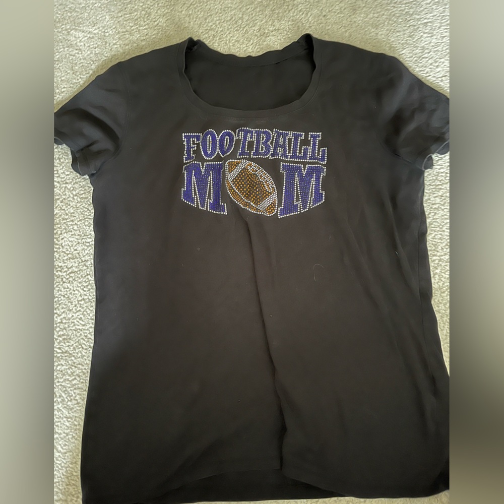Black and BLUE BADAZZLED Football Mom T-Shirt